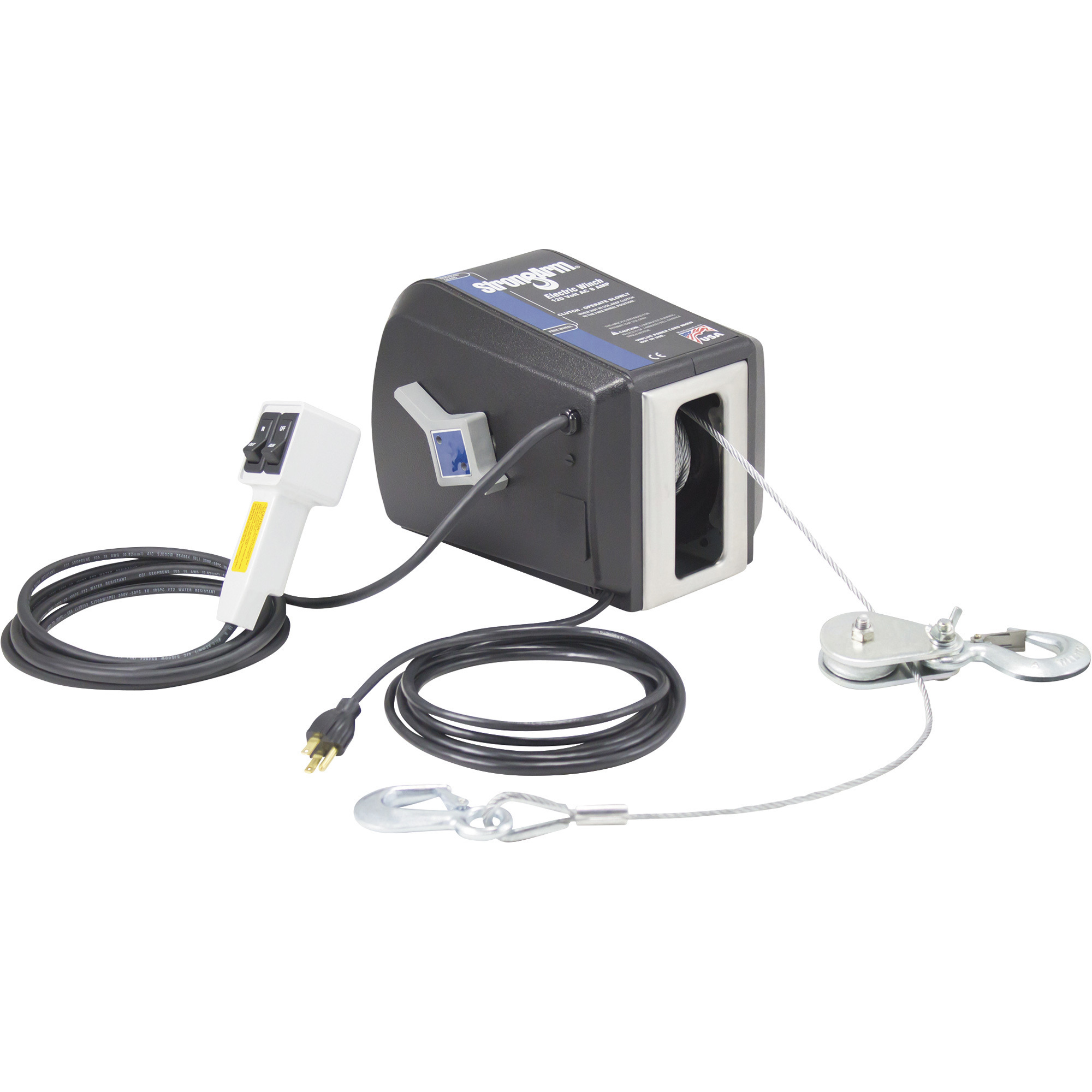 Dutton-Lainson StrongArm 120 Volt AC Powered Electric Winch with Remote, 1800-Lb. Capacity, Galvanized Aircraft Cable, Model# SA7015AC